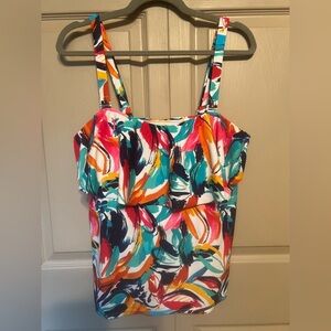 Catalina Red and Blue Ruffled Fitted Swim Tank